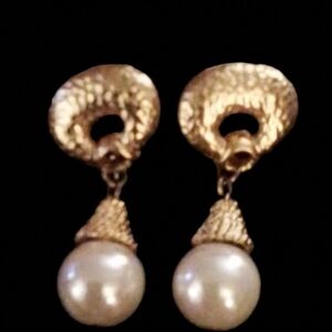 Gold Drop Pearl Earrings with White Pearls - Women Jewelry
